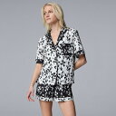 【送料無料】 ヴェラウォン レディース ナイトウェア アンダーウェア Women's Simply Vera Vera Wang Cozy Short Sleeve Notch Pajama Top & Pajama Shorts Set White Texture