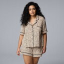 【送料無料】 ヴェラウォン レディース ナイトウェア アンダーウェア Plus Size Simply Vera Vera Wang Cozy Short Sleeve Notch Pajama Top and Pajama Shorts Set Natural Animal