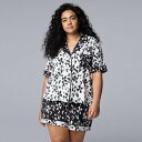 【送料無料】 ヴェラウォン レディース ナイトウェア アンダーウェア Plus Size Simply Vera Vera Wang Cozy Short Sleeve Notch Pajama Top and Pajama Shorts Set White Texture