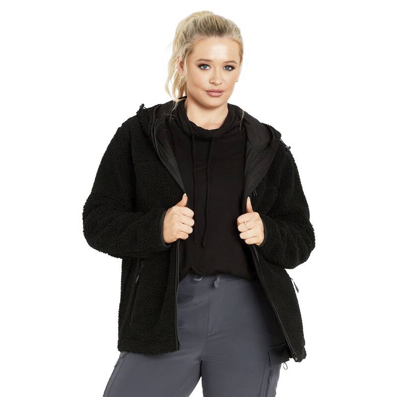 【送料無料】 アベニュー レディース ジャケット・ブルゾン アウター Avenue Women's Plus Size Kyla Fleece Zip Front Jacket Black