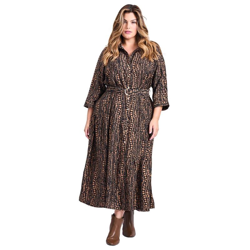 アベニュー レディース トップス ワンピース プラスサイズ シャツ Avenue Women's Plusize Flora Belted Shirtdress Copper Fusion