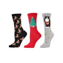 【送料無料】 メモイ レディース 靴下 アンダーウェア 3 Pair Bundle Women's Holiday Crew Socks Black Red(4)