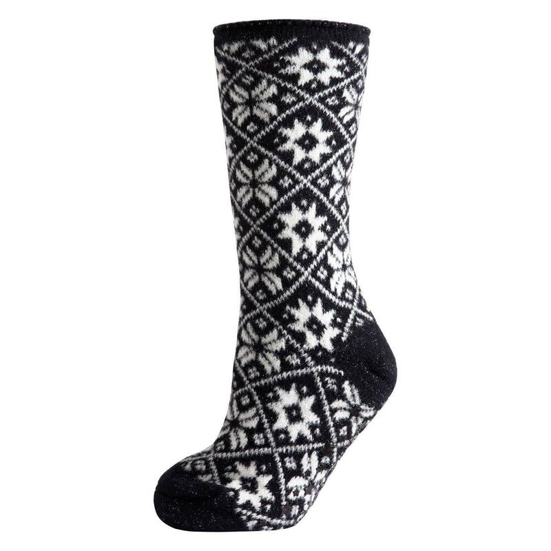 【送料無料】 メモイ レディース 靴下 アンダーウェア Holiday Snowflake Plush Lined Socks Black