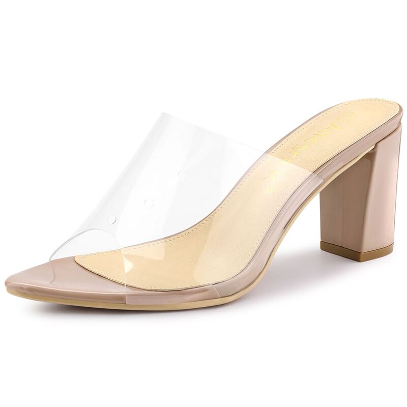 【送料無料】 アレグラ ケー レディース パンプス シューズ Women's Clear Chunky Heel Nude Slides Sandals Mules Light Pink