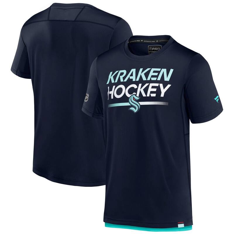 【送料無料】 ファナティクス メンズ Tシャツ トップス Men's Fanatics Deep Sea Blue Seattle Kraken Authentic Pro Tech T-Shirt Krk Navy