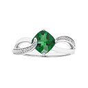 【送料無料】 アンブランデッド レディース リング アクセサリー Sterling Silver Lab Created Emerald & Diamond Accent Cushion Bypass Ring Green(4)