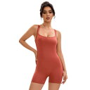 【送料無料】 アレグラ ケー レディース シャツ トップス Women's Square Neck Tummy Control Bodysuits Bodycon Rompers Tank Top Shorts Jumpsuit Light Brown
