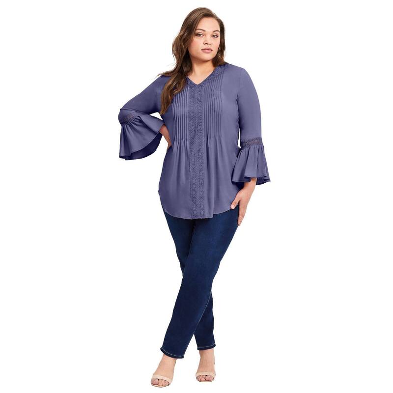 【送料無料】 アベニュー レディース Tシャツ トップス Avenue Women's Plus Size Lace Trim Tunic Deep Dusk