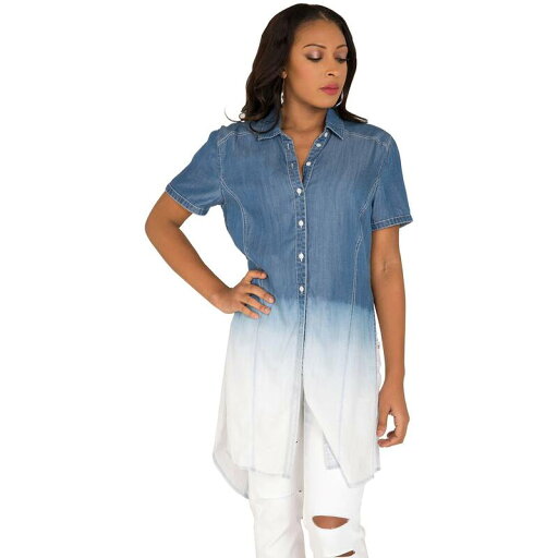 【送料無料】 ポエティック ジャスティス レディース シャツ トップス Curvy Women's Ombre Tencel Denim Button-Up Short Sleeves Shirt Ombre 【送料無料】 ポエティック ジャスティス レディース シャツ トップス Curvy Women's Ombre Tencel Denim Button-Up Short Sleeves Shirt Ombre