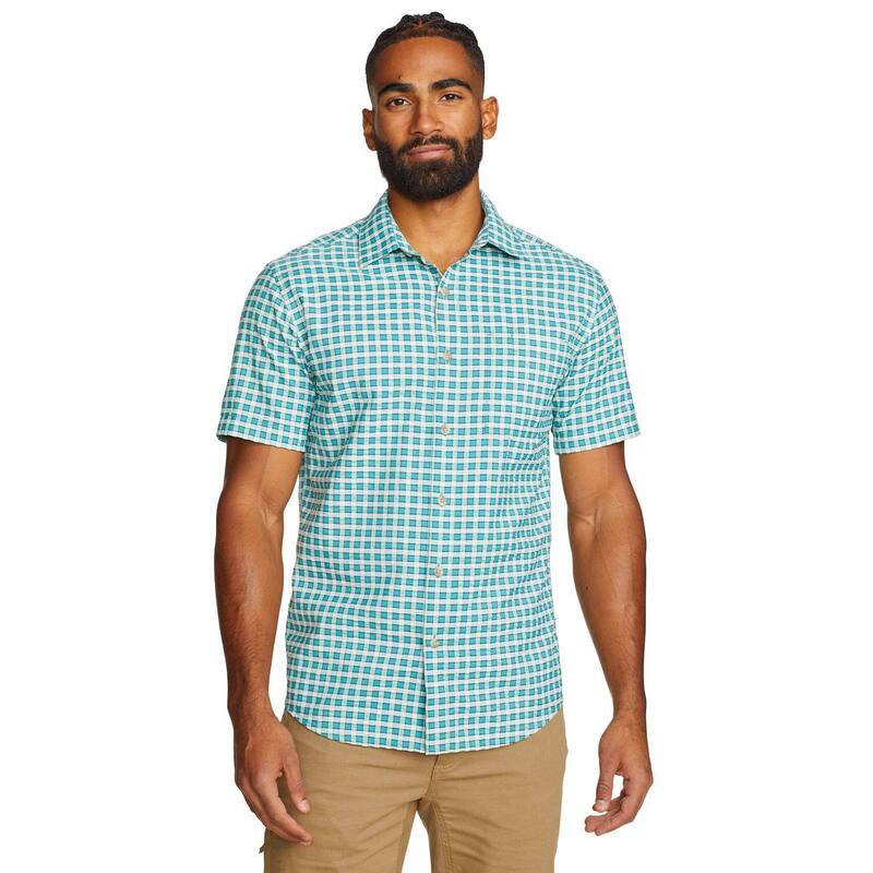 ̵ ǥ Х  T ȥåץ Men's Eddie Bauer Short Sleeve Pack It Seersucker 2.0 Shirt Clover