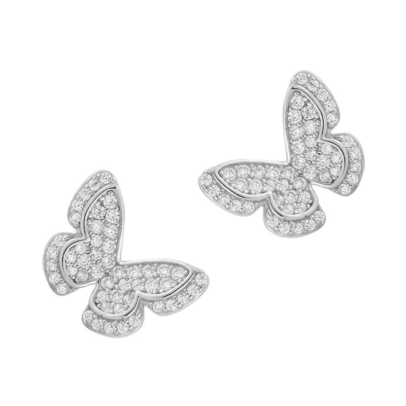 Sunkissed Sterling レディース アクセサリー ピアス・イヤリング Sunkissed Sterling Silver Cubic Zirconia Butterfly Stud Earringsilver Tone シルバー