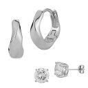 【送料無料】 Sunkissed Sterling レディース ピアス・イヤリング アクセサリー Sunkissed Sterling 2-Pair Sterling Silver Wavy Hoop & Cubic Zirconia Stud Earring Set Silver Tone