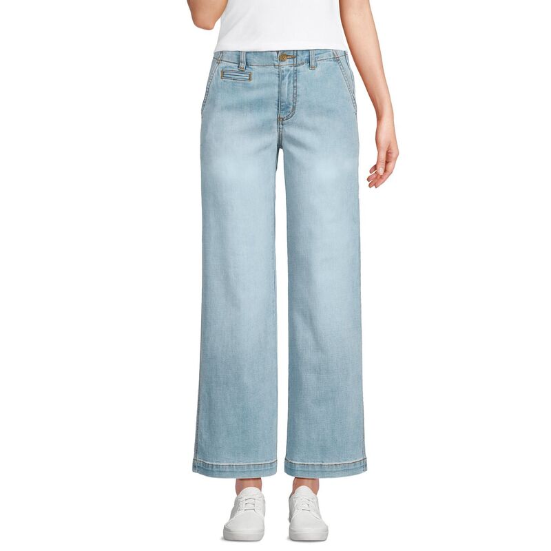 【送料無料】 ランズエンド レディース デニムパンツ ボトムス Women's Lands' End Mid Rise Wide Leg Ankle Jeans Breeze Blue Wash