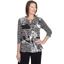 【送料無料】 アルフレッド ダナー レディース Tシャツ トップス Women's Alfred Dunner Monotone Patch Beaded Split Neck Top Black Multi(4)