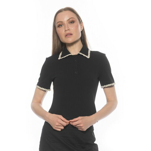 【送料無料】 アレクシアアドマー レディース シャツ トップス Women's ALEXIA ADMOR Short Sleeve Trimmed Collared Top Black 【送料無料】 アレクシアアドマー レディース シャツ トップス Women's ALEXIA ADMOR Short Sleeve Trimmed Collared Top Black