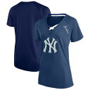 【送料無料】 プロファイル レディース Tシャツ トップス Women'sProfile Navy New York Yankees Plus Size Glitter Raglan V-Neck T-Shirt Ynk Navy