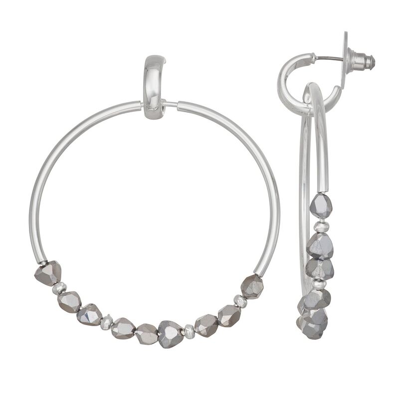 【送料無料】 ナインウェスト レディース ピアス・イヤリング アクセサリー Nine West Silver Tone 50mm Front Facing Hoop Earrings Silver Tone