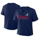 【送料無料】 プロファイル レディース Tシャツ トップス Women'sProfile Navy Atlanta Braves Plus Size Wordmark Notch Neck T-Shirt Brv Navy