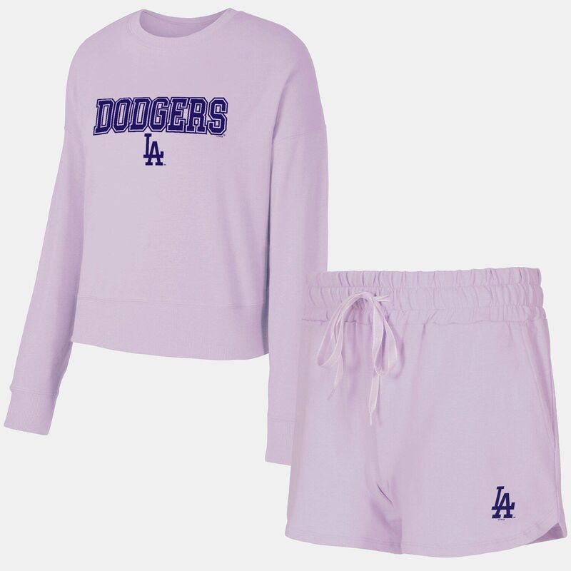 楽天ReVida 楽天市場店【送料無料】 アンブランデッド レディース ナイトウェア アンダーウェア Women'sConcepts Sport Lavender Los Angeles Dodgers Elevation Tri-Blend Long Sleeve T-Shirt & Shorts Set Lad Multi