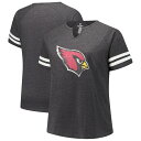 【送料無料】 ファナティクス レディース Tシャツ トップス Women's Fanatics Charcoal Arizona Cardinals Plus Size Logo Striped Raglan Notch Neck T-Shirt Acr Charco(4)
