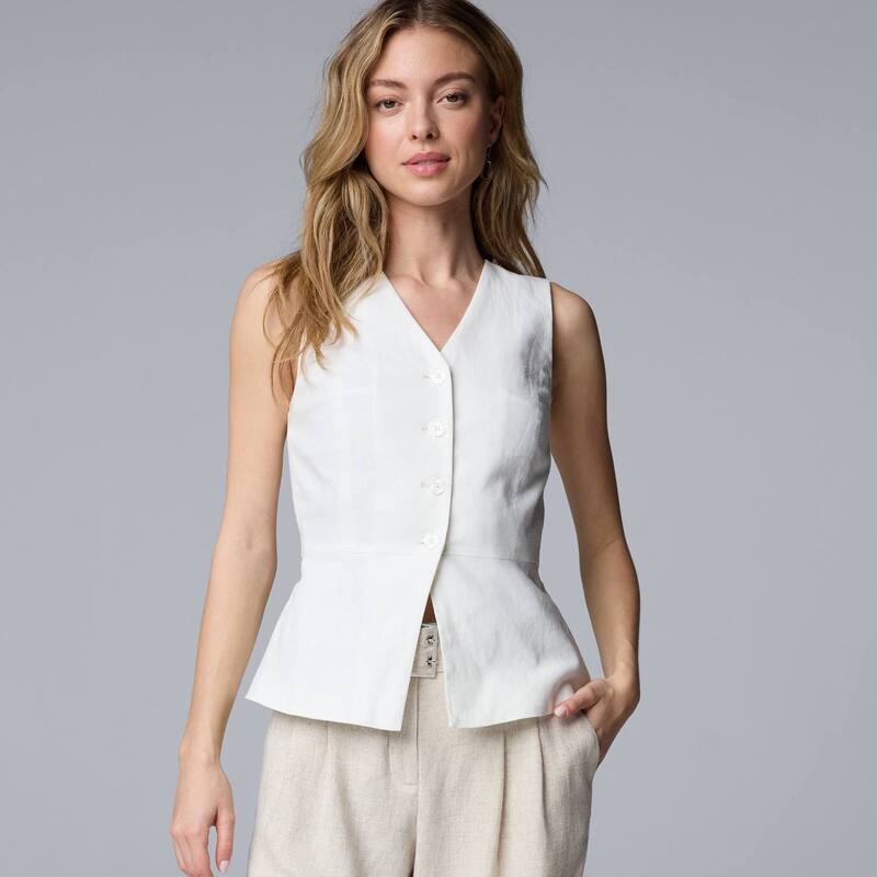 【送料無料】 ヴェラウォン レディース ジャケット・ブルゾン アウター Women's Simply Vera Vera Wang V-Neck Vest Top Modern White