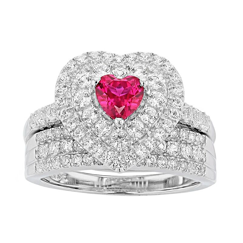 アンブランデッド レディース アクセサリー リング Unbranded Sterling Silver Gemstone Heart Engagement Ring Set Ruby Red レッド
