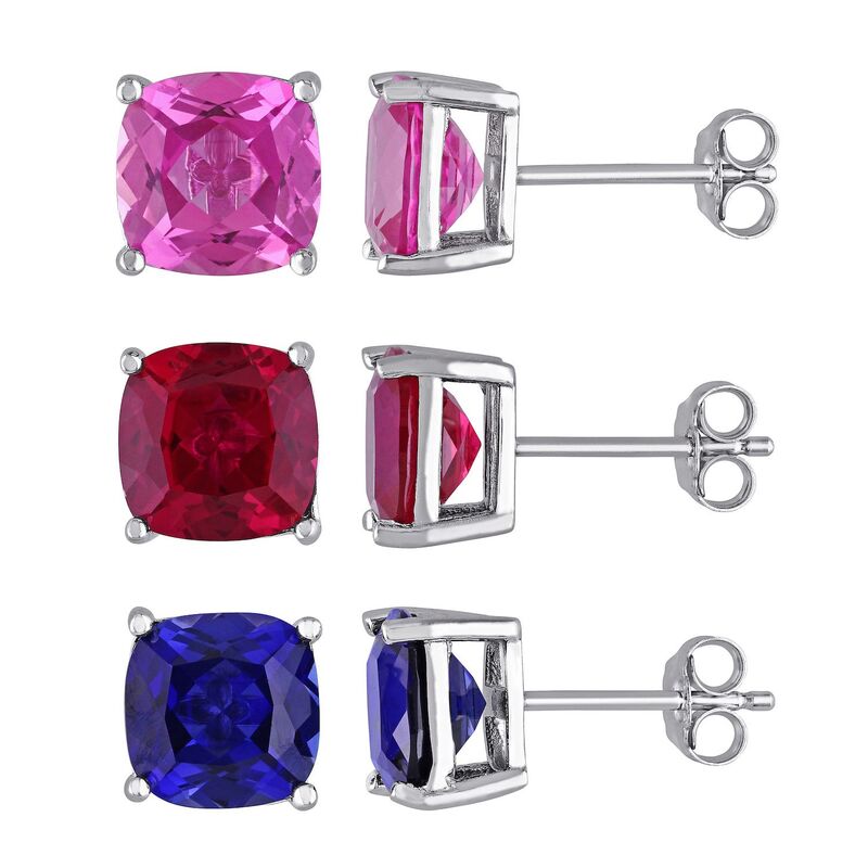 【送料無料】 ステラ グレース レディース ピアス・イヤリング アクセサリー Stella Grace Sterling Silver Lab-Created Ruby Lab-Created Blue & Pink Sapphire 3-Piece Stud Earring Set Sterling