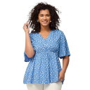 【送料無料】 Ellos レディース Tシャツ トップス ellos Plus Size V-Neck Empire Tunic With Button Trim Placket Dream Blue Ditsy