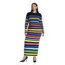 【送料無料】 エロクイ レディース ワンピース トップス ELOQUII Women's Plus Size Variegated Stripe Maxi Dress Rainbow Bright Stripe