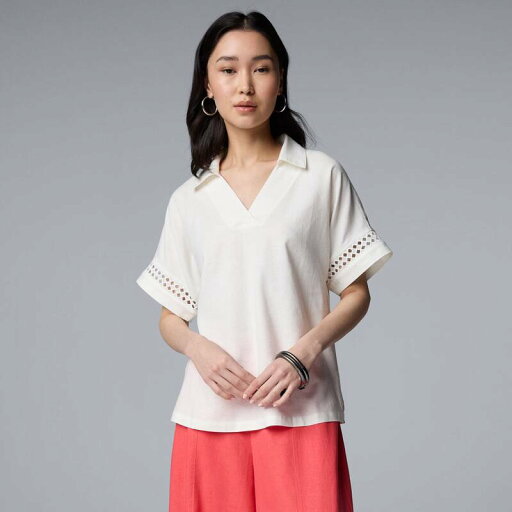 【送料無料】 ヴェラウォン レディース シャツ トップス Women's Simply Vera Vera Wang Openwork Trim Short Sleeve Shirt Coconut Milk 【送料無料】 ヴェラウォン レディース シャツ トップス Women's Simply Vera Vera Wang Openwork Trim Short Sleeve Shirt Coconut Milk