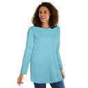 【送料無料】 ウーマン ウィズイン レディース Tシャツ トップス Woman Within Plus Size Perfect Long-Sleeve Crewneck Tunic Seamist Blue