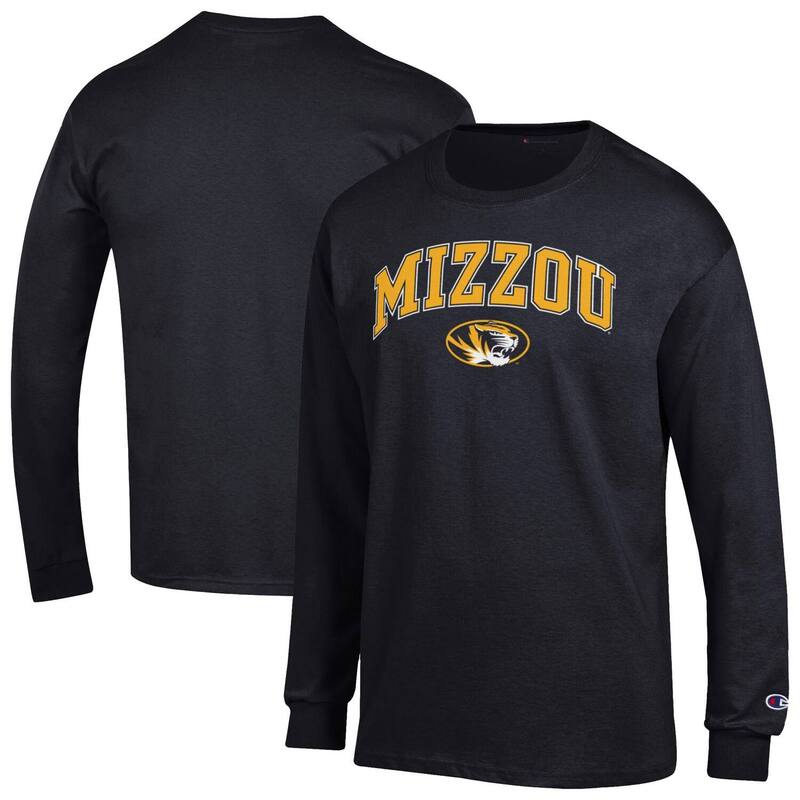 【送料無料】 チャンピオン メンズ Tシャツ トップス Men's Champion Black Missouri Tigers Arch Over Logo 2-Hit Long Sleeve T-Shirt Msi Black