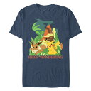 【送料無料】 ライセンス キャラクター メンズ Tシャツ トップス Big & Tall Pokemon Pikachu And Eevee Keep Wandering Graphic Tee Navy Heather