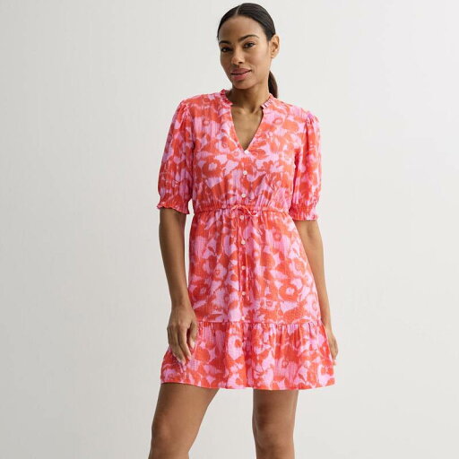 【送料無料】 ソノマ レディース ワンピース トップス Women's Sonoma Goods For Life Ruffle Collar Tie Waist Dress Vivid Pink Floral 【送料無料】 ソノマ レディース ワンピース トップス Women's Sonoma Goods For Life Ruffle Collar Tie Waist Dress Vivid Pink Floral