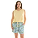 【送料無料】 クロフト&バロー レディース ナイトウェア アンダーウェア Plus Size Croft & Barrow Lush Luxe Pajama Tank Top & Pajama Shorts Set Yellow Tropical Island(4)
