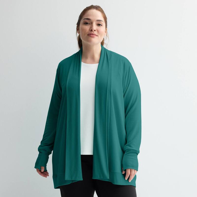 【送料無料】 Tek Gear レディース ジャケット・ブルゾン アウター Plus Size Tek Gear French Terry Wrap Cardigan Dark Storm Teal