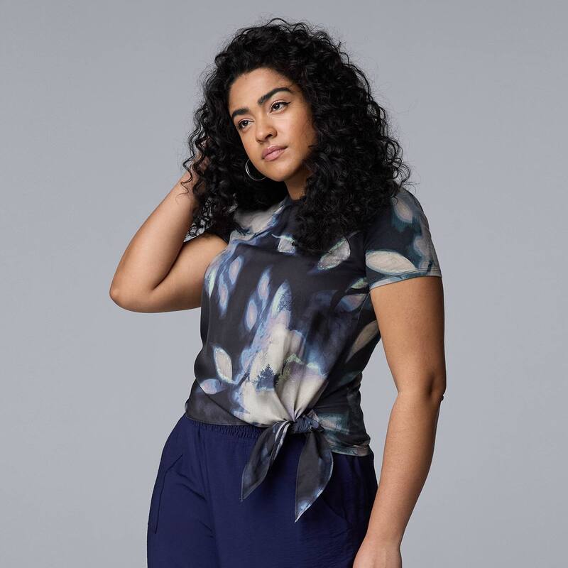【送料無料】 ヴェラウォン レディース Tシャツ トップス Plus Size Simply Vera Vera Wang Side Tie Tee Navy Lrg Floral