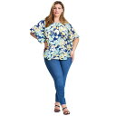 【送料無料】 アベニュー レディース シャツ トップス Avenue Women's Plus Size Flutter Sleeve Keyhole Blouse Blue Watercolor Floral