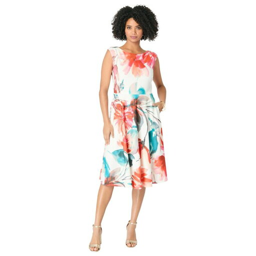 【送料無料】 ロアマンズ レディース ワンピース トップス Roaman's Women's Plus Size Fit-And-Flare Tank Dress Coral White 【送料無料】 ロアマンズ レディース ワンピース トップス Roaman's Women's Plus Size Fit-And-Flare Tank Dress Coral White