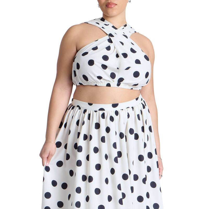 エロクイ レディース トップス シャツ プラスサイズ ELOQUII Women's Plusize Shirred Wrap Crop Topaint Dot(4)