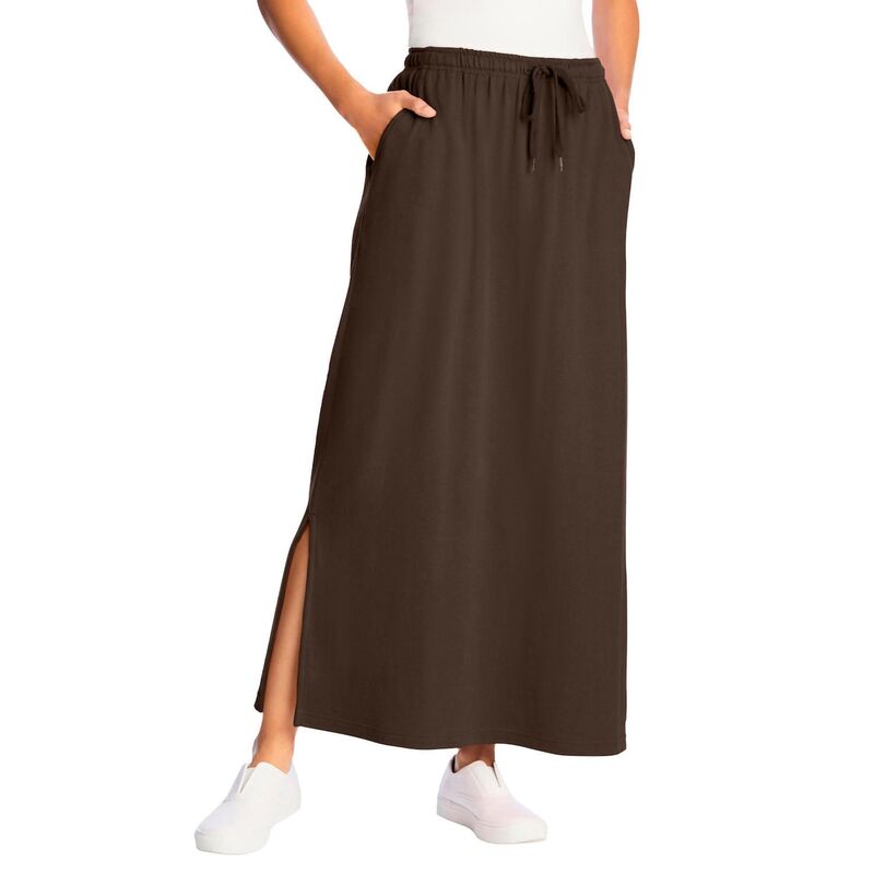 ウーマン ウィズイン レディース ボトムスカート プラスサイズ プチ ニット Woman Within Plusize Petite Sport Knit Side-Slit Skirt Chocolate チョコレート