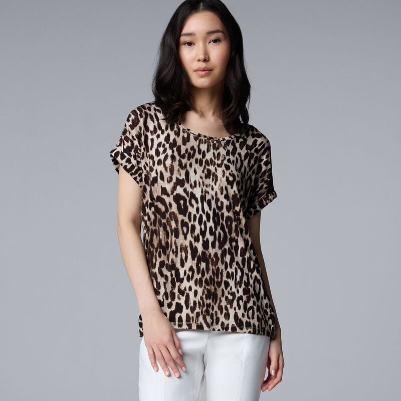 ヴェラウォン レディース トップス Tシャツ Women'simply Vera Wang Scoopneck Dolman Tee Beige Leopard Spots ベージュ(4)