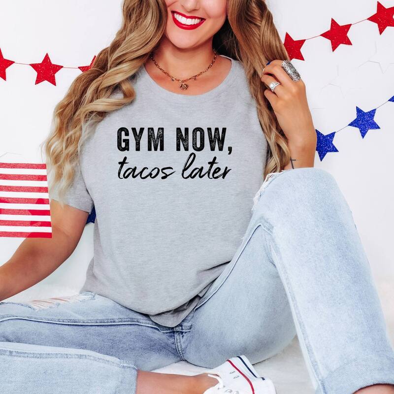 【送料無料】 Simply Sage Market レディース Tシャツ トップス Simply Sage Market Gym Now Tacos Later Short Sleeve Tee Heather Grey