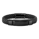 【送料無料】 アンブランデッド メンズ ブレスレット・バングル・アンクレット アクセサリー Men's Black Ion-Plated Stainless Steel & Black Braided Leather Bracelet Stainless