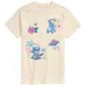 【送料無料】 ディズニー メンズ Tシャツ トップス Disney's Lilo & Stitch Men's Patchwork Graphic Tee Cream