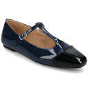 【送料無料】 ジャーニー レディース サンダル シューズ Journee Women's Theah Medium and Wide Width T-Strap Cap Toe Mary Jane Dress Flats Patent Navy