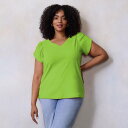 【送料無料】 LC Lauren Conrad レディース Tシャツ トップス Plus Size LC Lauren Conrad Tulip Sleeve V-Neck Tee Pinnacle Green