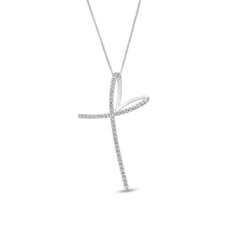 【送料無料】 アンブランデッド レディース ネックレス・チョーカー・ペンダントトップ アクセサリー 14k White Gold 1/3 Carat T.W. Modern Curved Cross Pendant Necklace 14k White Gold