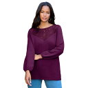 【送料無料】 ロアマンズ レディース ニット・セーター アウター Roaman's Women's Plus Size Lace Mesh Pullover Sweater Dark Berry