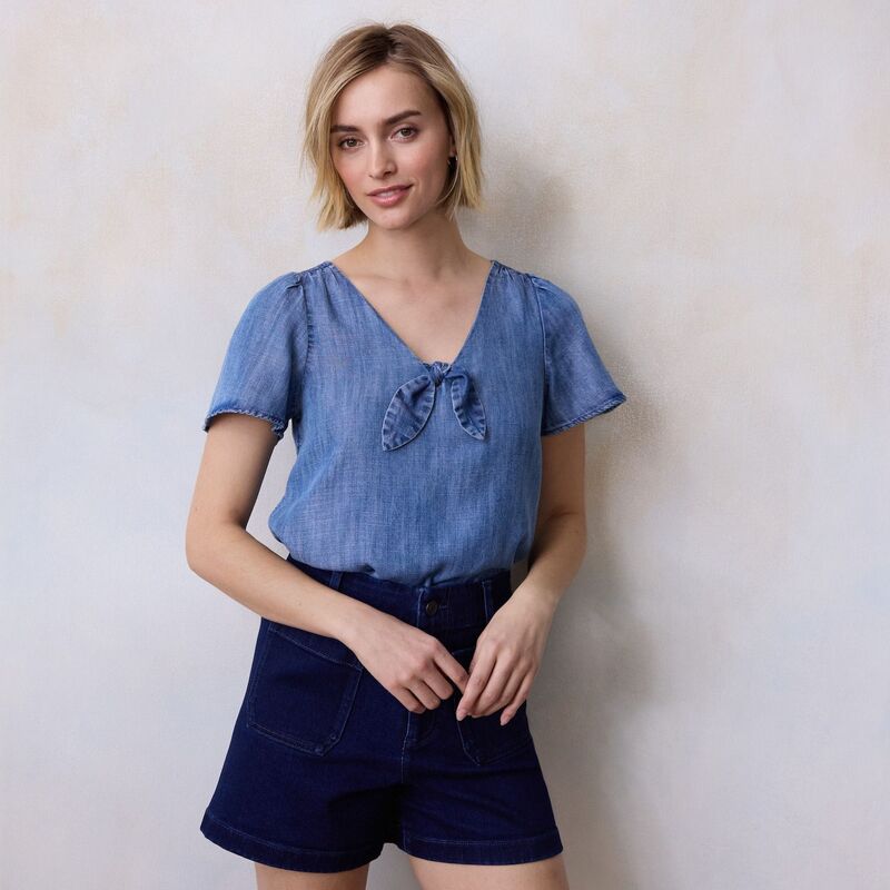 【送料無料】 LC Lauren Conrad レディース シャツ トップス Women's LC Lauren Conrad Woven V-Neck Tee with Tie Enzyme Acd Tencel Wash